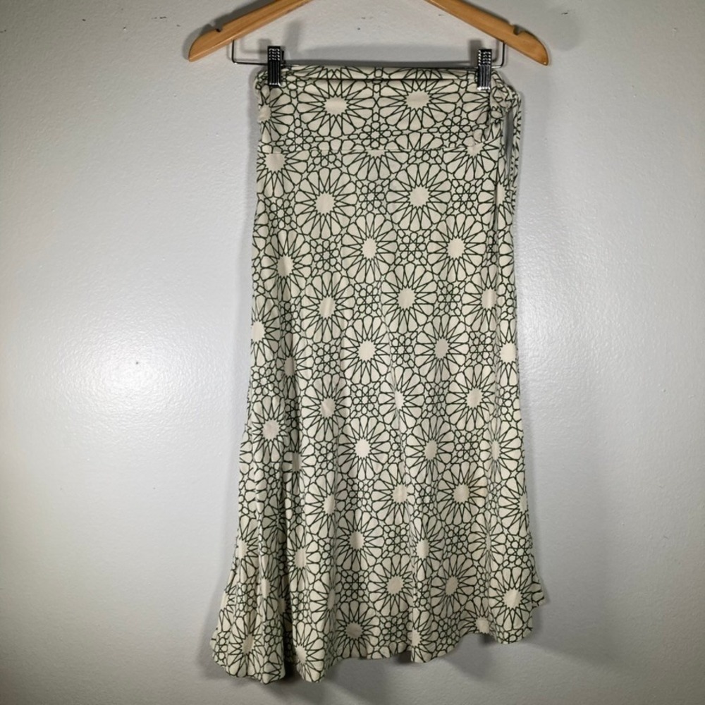 Patagonia Women XS Green Geometric Star Print Cotton Tencel A-Line Midi Skirt